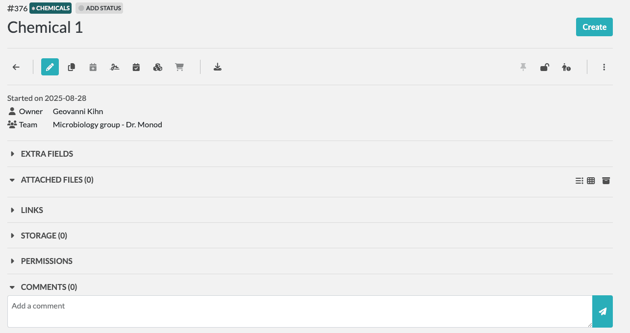 eLabFTWのリソース詳細画面